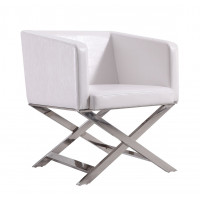 Manhattan Comfort AC050-WH Hollywood White and Polished Chrome Faux Leather Lounge Accent Chair